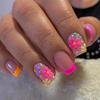 24pcs Set of Glossy Square Press-On Nails with Colorful French Tips & Floral Design - Easy Apply, Full Coverage for Everyday Fashion