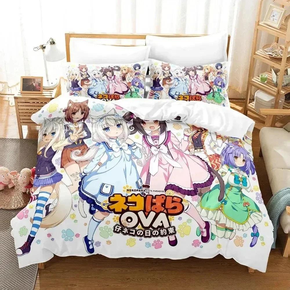3D Принт Постельный комплект NEKOPARA OVA Набивной постельный комплект с наволочкой Пододеяльник для кровати Мягкое Королевское Кингсайз постельное белье для дома