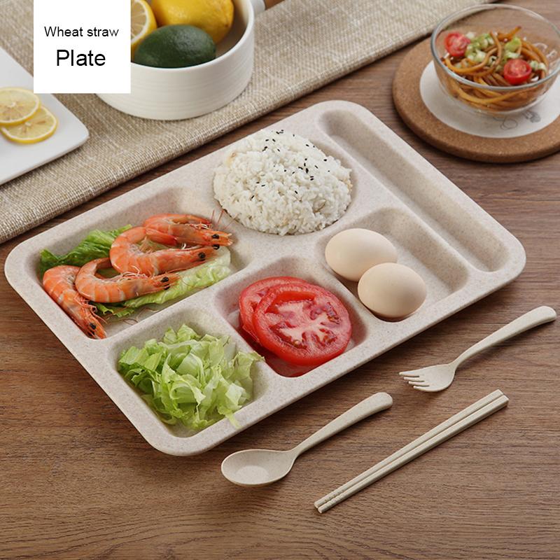 Детская тарелка из пшеничной соломы, тарелка для завтрака для школьников, детская тарелка, миска, ложка, вилка, набор столовых приборов