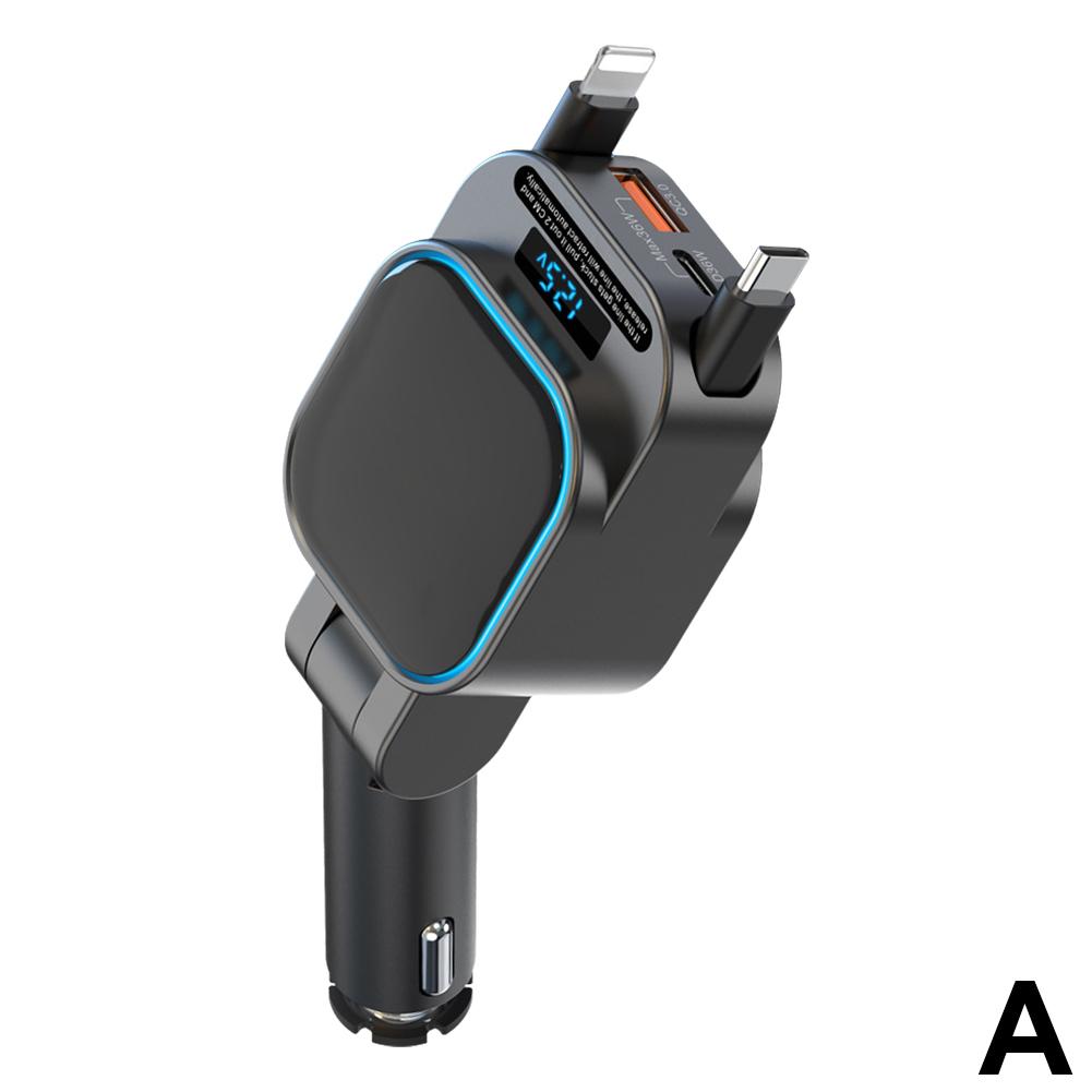 VR Robot FM-трансмиттер Bluetooth 5.3 Автомобильный MP3-плеер 96 Вт PD Type-c+QC3.0 Быстрая автомобильная зарядка с 2 выдвижными кабелями Для Pho A8I0