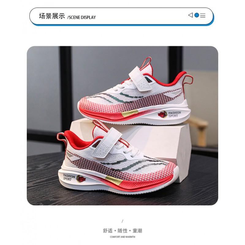 Boys Lightweight Breathable Mesh Running Shoes With Velcro Daily Casual Wear Outdoor Activities