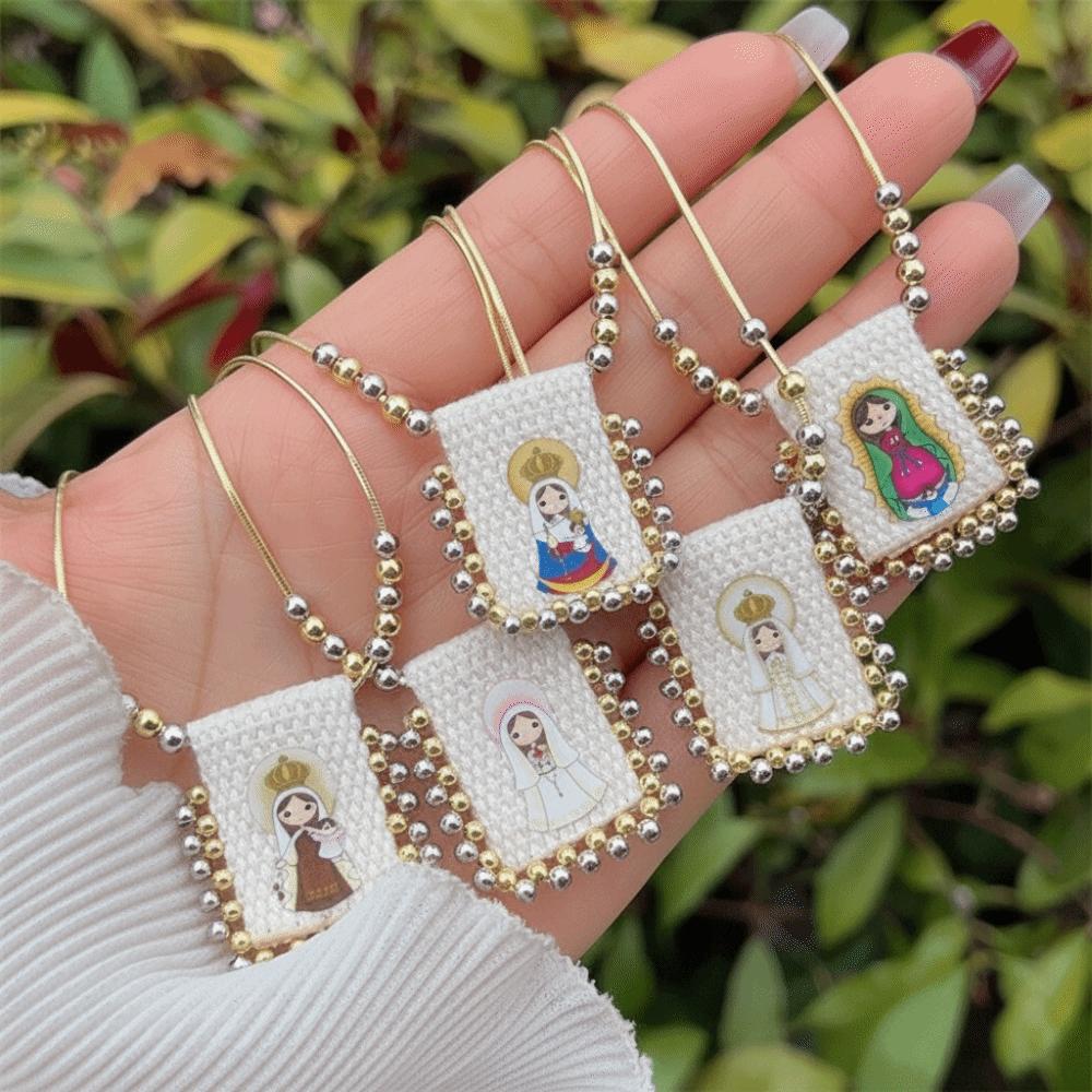 Cartoon Design Catholic Necklace Mini Size Virgin Mary Pendant Necklace for Men and Women