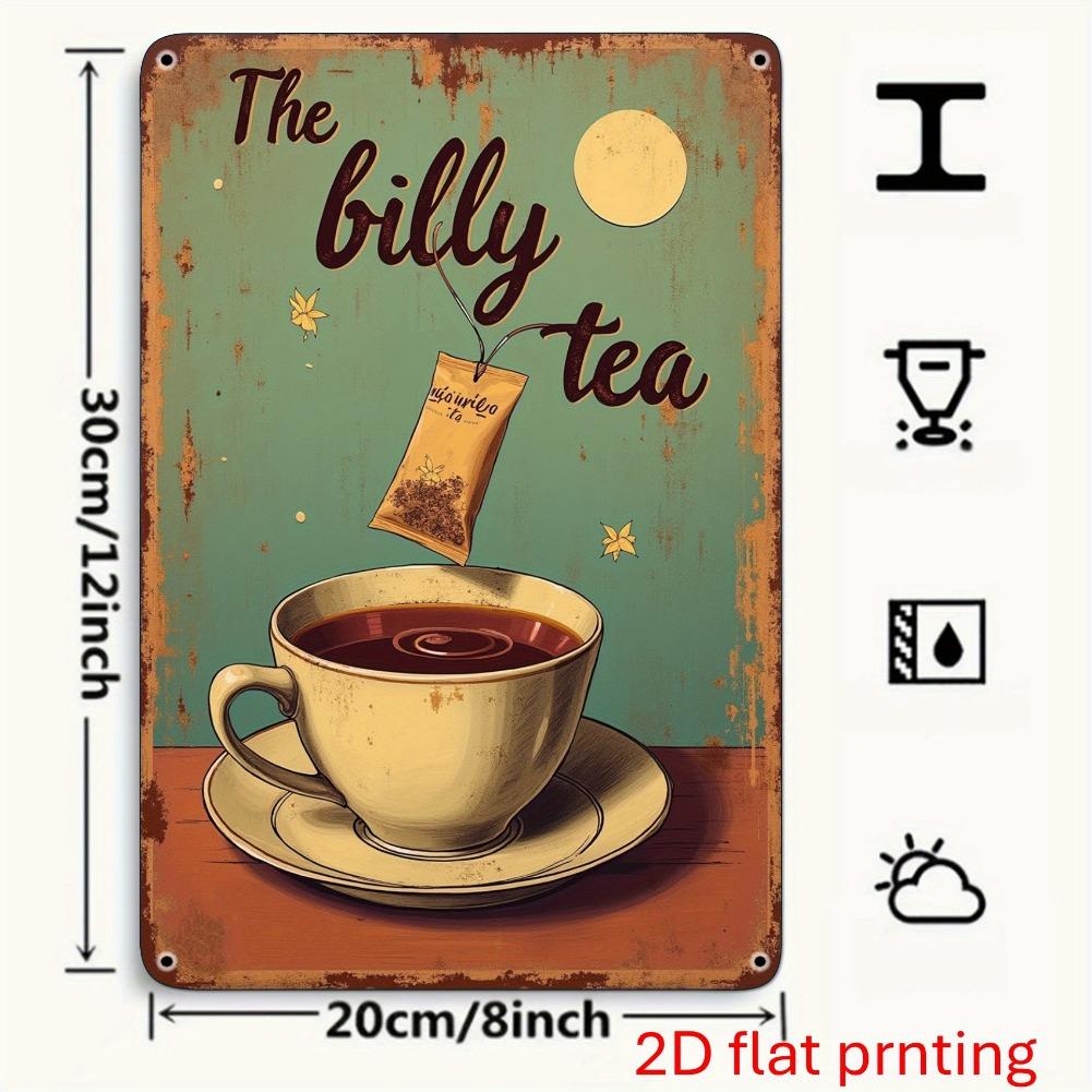 2D Flat - A 2D Printed Retro Tea Cup And Tea Bag Metal Sign - Iron Art for Home, Bar, Café, Garage, And Outdoor Decoration