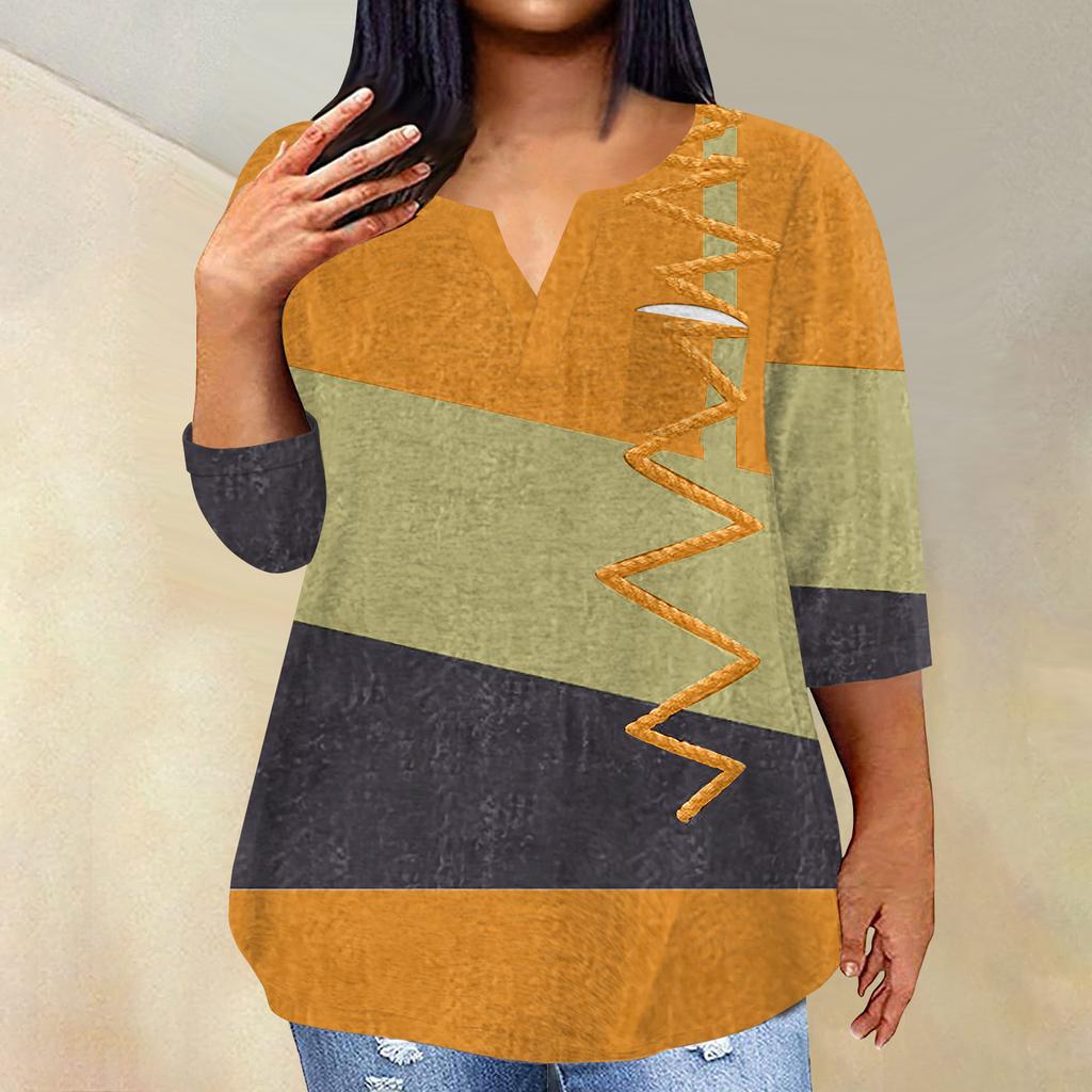 Женский модный повседневный пуловер с рукавами три четверти и V-образным вырезом с принтом, топ с рукавами 4/3