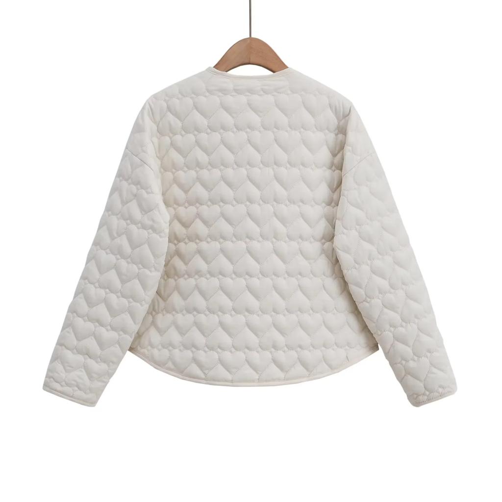 Осенне-зимняя женская стеганая хлопковая куртка в форме сердца, женская с круглым вырезом, длинным рукавом, карманом, универсальное женское пальто