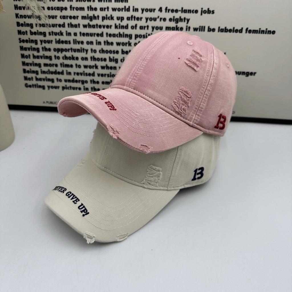 New soft top washed American retro ripped baseball cap men's and women's letter embroidered cap sunshade sunscreen hat