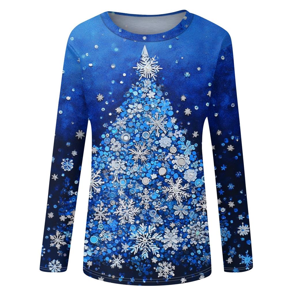Женская мода круглый вырез пуловер с глубокими рукавами футболка с рождественским принтом топ