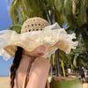 Дышащая соломенная плетеная пляжная шляпа с большими полями, кружевная плетеная кепка с жемчужинами, летняя