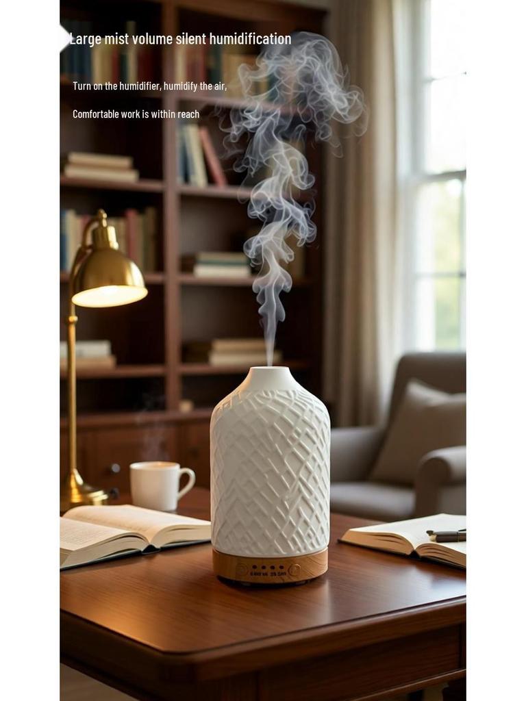 Geometric Ceramic Aroma Diffuser with Night Light - Silent Humidifier for Bedroom & Office Decor