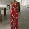 Summer Fashion Printed Wide Leg Jumpsuit Women Sexy Slash Neck Off-shoulder High Waist Jumpsuit Womem Csaual Suit