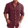 Хлопково-льняная осенняя мужская рубашка с длинным рукавом, однотонная повседневная мужская повседневная льняная рубашка больших размеров