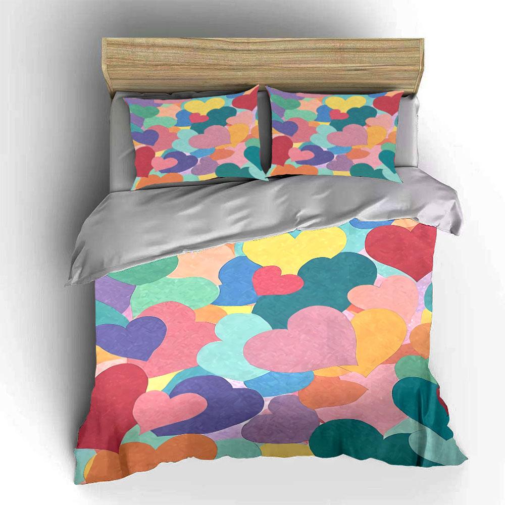 Colorful Heart Pattern Bedding Set Bedding Duvet Cover Set Duvet Cover Pillowcases (1 * Duvet Cover 2 * Pillowcases, without duvet insert)
