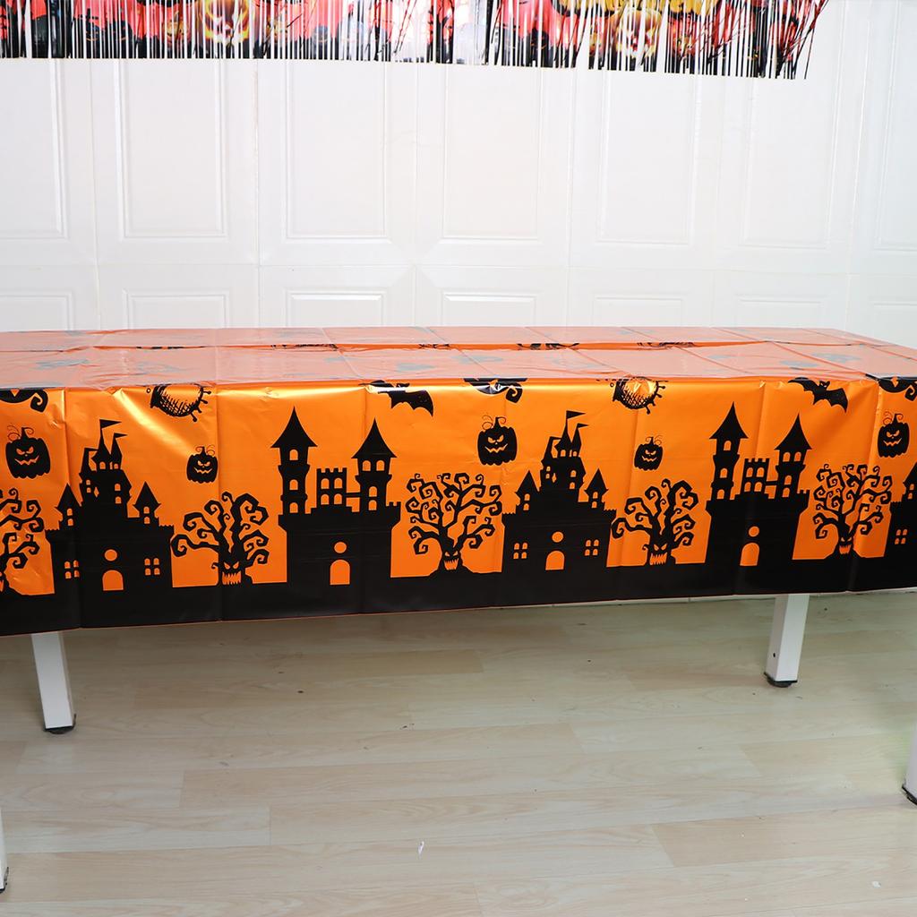 Хэллоуинская пластиковая скатерть – Дизайн «Паук и дом с привидениями» для праздничного украшения