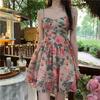 Summer High Waisted and Slim Temperament, Floral Suspender Dress, New A-line Short Dress for Women
