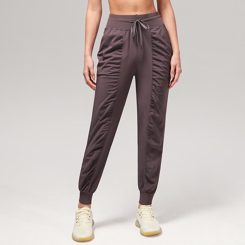 Women's Quick-Dry Pleated Sports Pants - Summer Running, Fitness, Casual Straight-Leg Design with Drawstring.