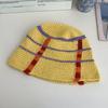 Осенне-зимняя новая шерстяная шляпа-ведро женская полосатая контрастная цветная шляпа-ведро с изображением лица, маленькая шляпа-ведро, связанная крючком вручную, шляпа от солнца