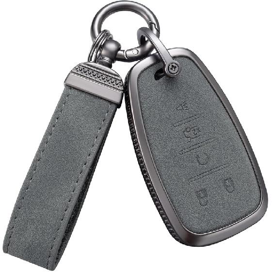 YO&YOYE Compatible With Chevy Key Fob Cover With Keychain Leather Key Case Protector For Chevrolet Equinox Camaro Cruze Malibu Sonic Smart Key (Grey)