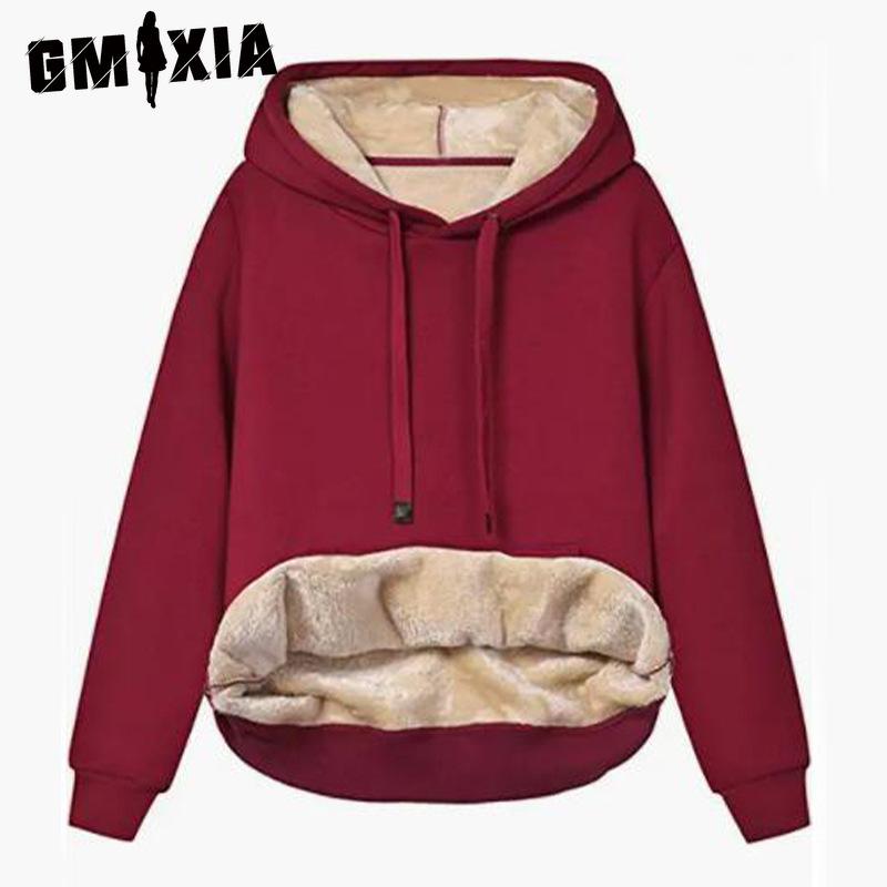 GMXIA Женские винтажные повседневные однотонные свободные куртки и пальто с капюшоном на осень и зиму с длинными рукавами и принтом