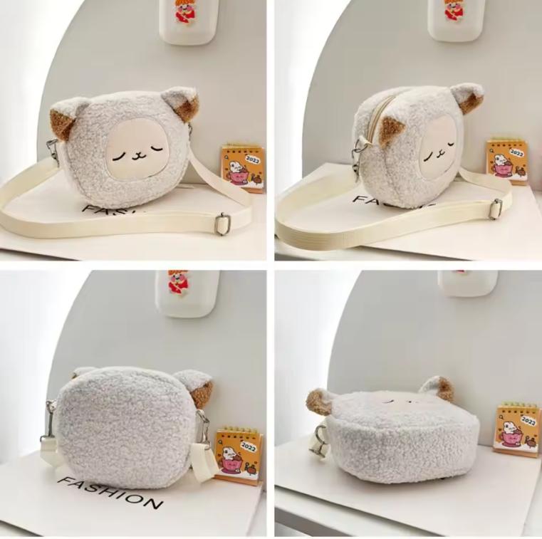 Japanese Style Kawaii Bag Women Cartoon Cat/Dog/Sheep Plush Shoulder Bag Crossbody Bag Small Phone Purse Bolsa Feminina