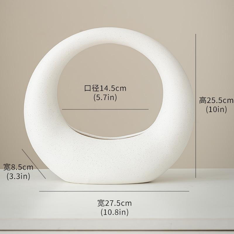 Ceramic Vase Geometric Circular Flowerpot Full Moon Flower Arrangement Accessories Flower Basket Ornament Home Decoration