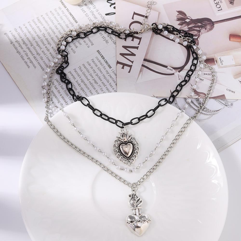 Fashion Multi-layer Cross Pendant Necklaces for Women Men Metal Steampunk Choker Necklace Hip Hop Jewelry Gifts