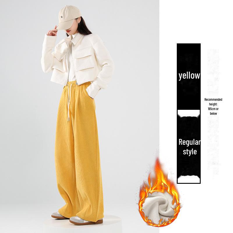 Женские желтые вельветовые брюки широкого кроя - осень/зима 2025 года, бархат, свободный прямой повседневный стиль