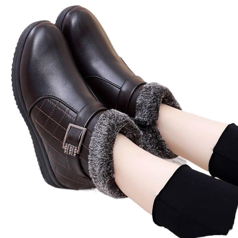 Черные зимние ботинки на плоской подошве для женщин, ортопедические ботинки, водонепроницаемые кожаные ботинки, женские теплые ботинки на танкетке, меховые повседневные ботинки