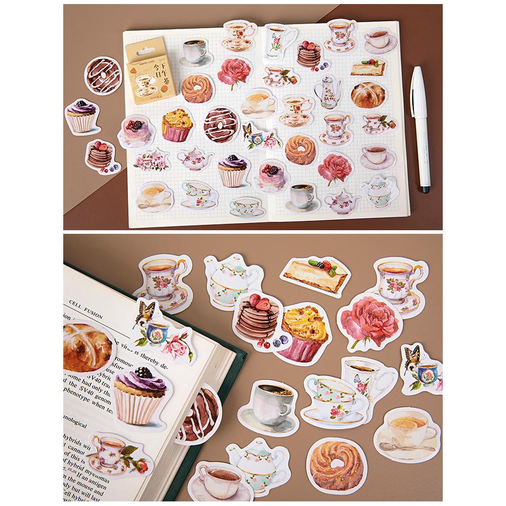 46 шт., набор наклеек для послеобеденного чая, сладкий торт, печенье, кофейный напиток, стикер для заметок, клейкая наклейка A6536