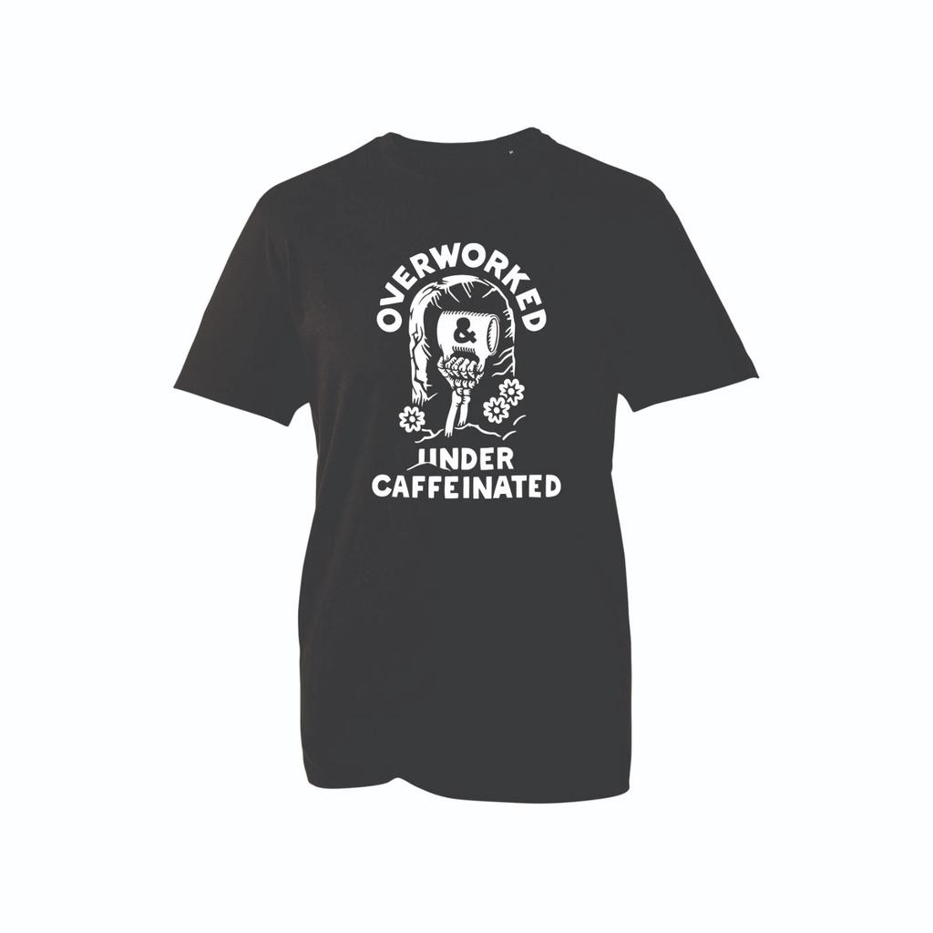 Overworked Undercafinated T-shirt Funny Coffee Misspelled Humor Tee Top Unisex