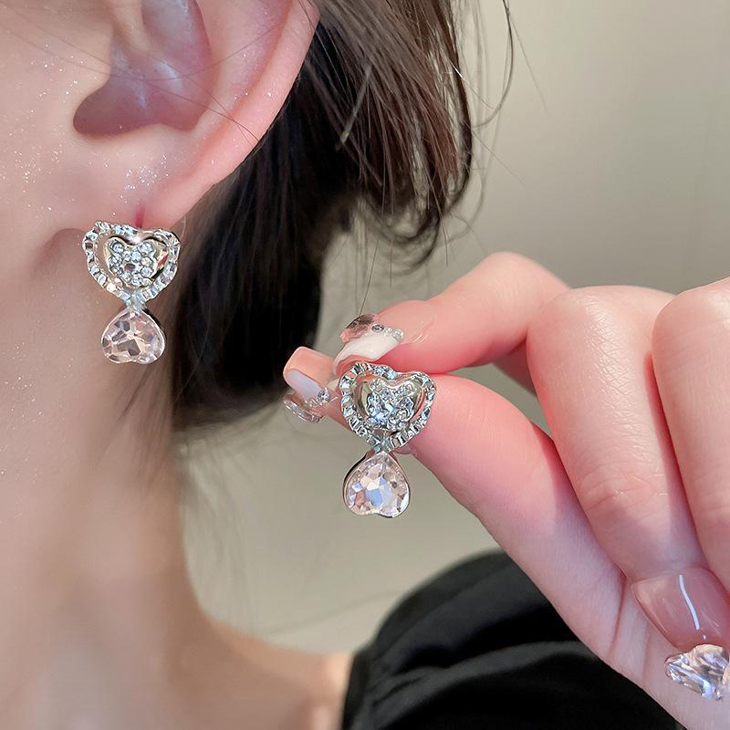 Серьги с розовыми цветами в форме сердца и кошачьим глазом, модные серьги, высококачественные серьги