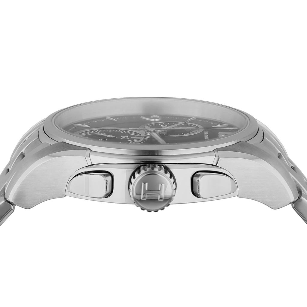 Часы Jazzmaster CHRONO с черным циферблатом из нержавеющей стали и сапфировым стеклом, кварцевые, водонепроницаемые, 100 м, 42 мм, швейцарские часы H32612135, серебристые [Hamilton], мужские