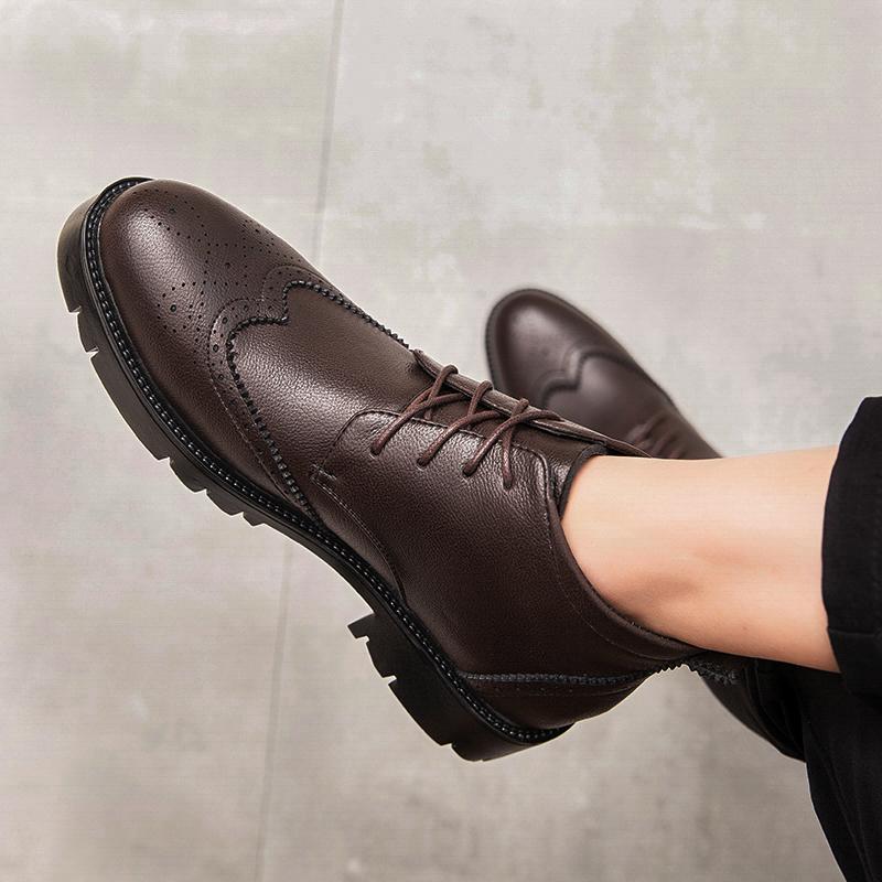 Мужские дизайнерские туфли из кожи с высокой толстой подошвой, модные тенденции мужской моды, универсальные, для вечеринок, свиданий, офиса, мужские туфли