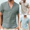 Summer Men Henley T Shirt Tops Casual Loose V Neck Short Sleeve Tee Pullover