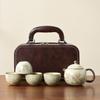Ru Kiln Travel Tea Set One Pot Four Cups With Gift Box Outdoor Portable Tea Pot Ceramic Business Gifts