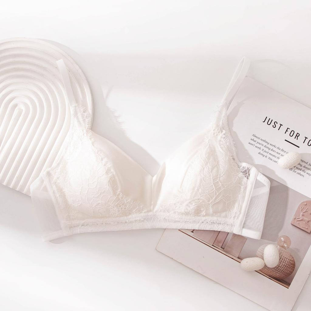 Satin triangle cup, Shisang silk lace gathered comfortable bra