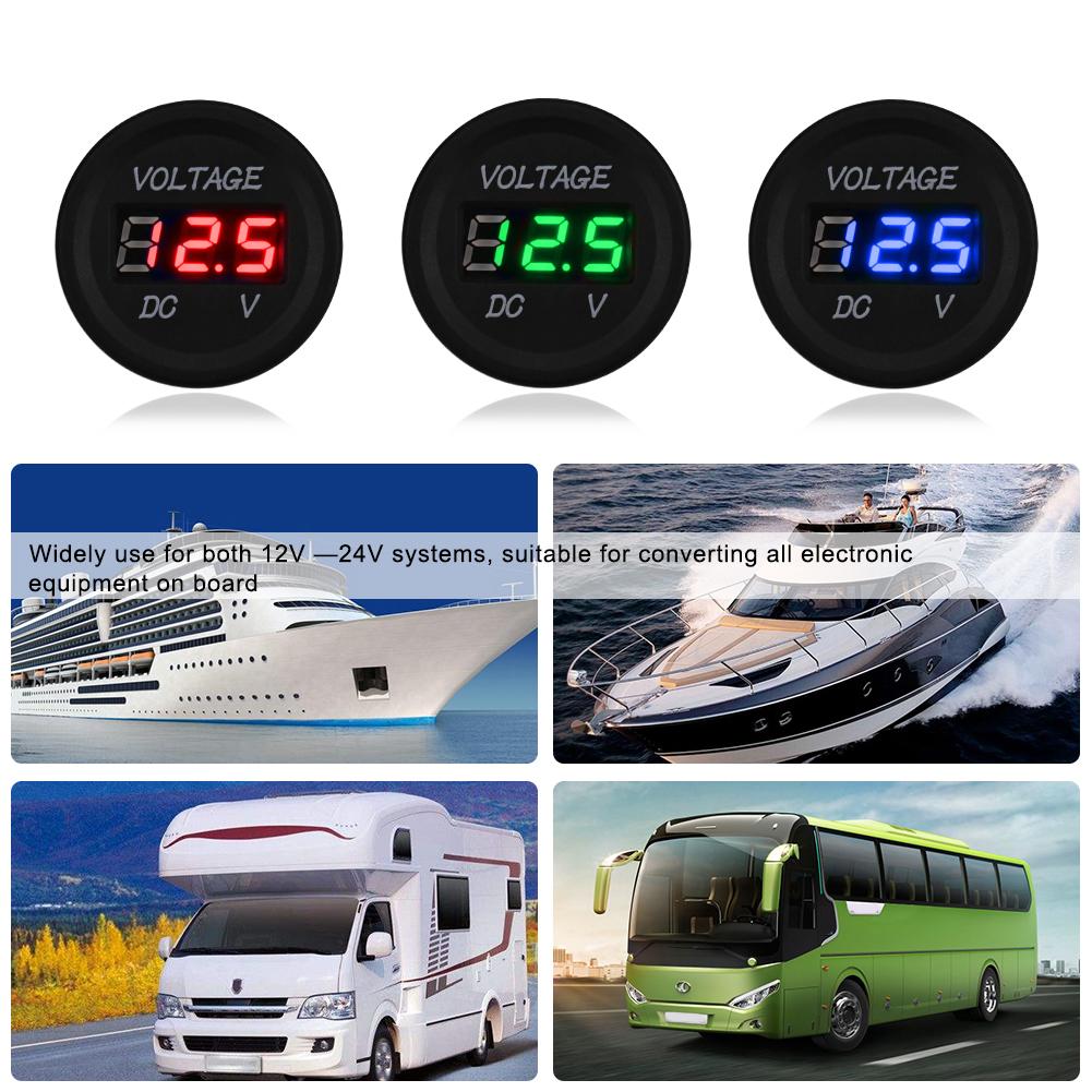 Вольтметр DC 12V-24V Цифровой вольтметр для транспортных средств Мотоцикла Универсальный Водонепроницаемый Вольтметр с Красным Синим Зеленым Дисплеем