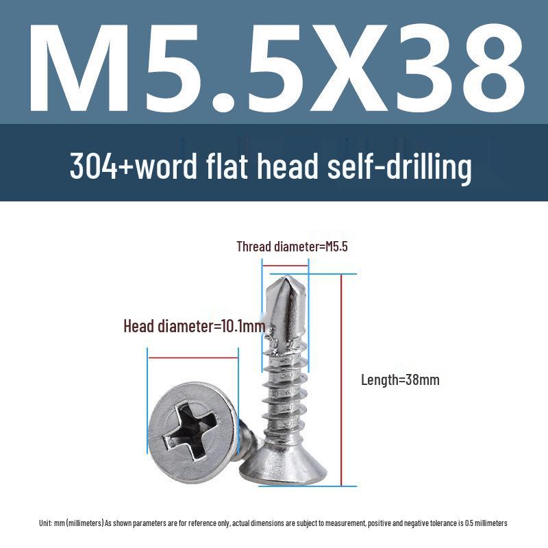 304 Stainless Steel Phillips Countersunk Head Self-Tapping Drill Tail Screw M3.9 M4.2