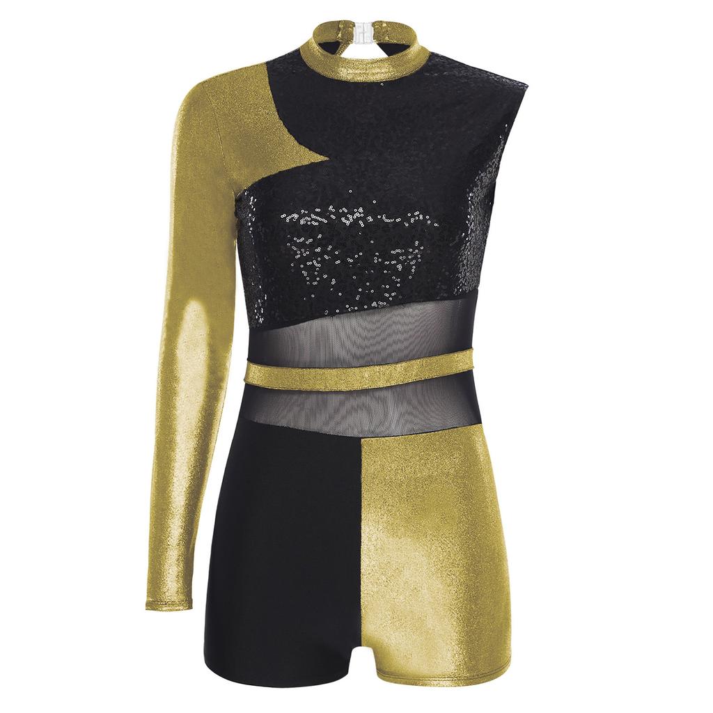Женский комбинезон для танца ча-ча с открытой спиной, шортиками, блестящими пайетками, металлическим блеском, костюм для бальных танцев