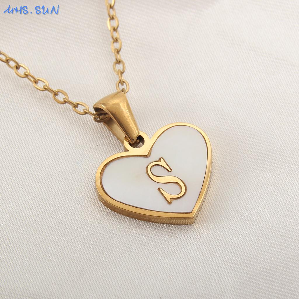 MHS.SUN Stainless Steel Heart Initial Necklace for Women Girls Gold Plated A-Z 26 Letter Pendant Choker Jewelry Birthday Gifts