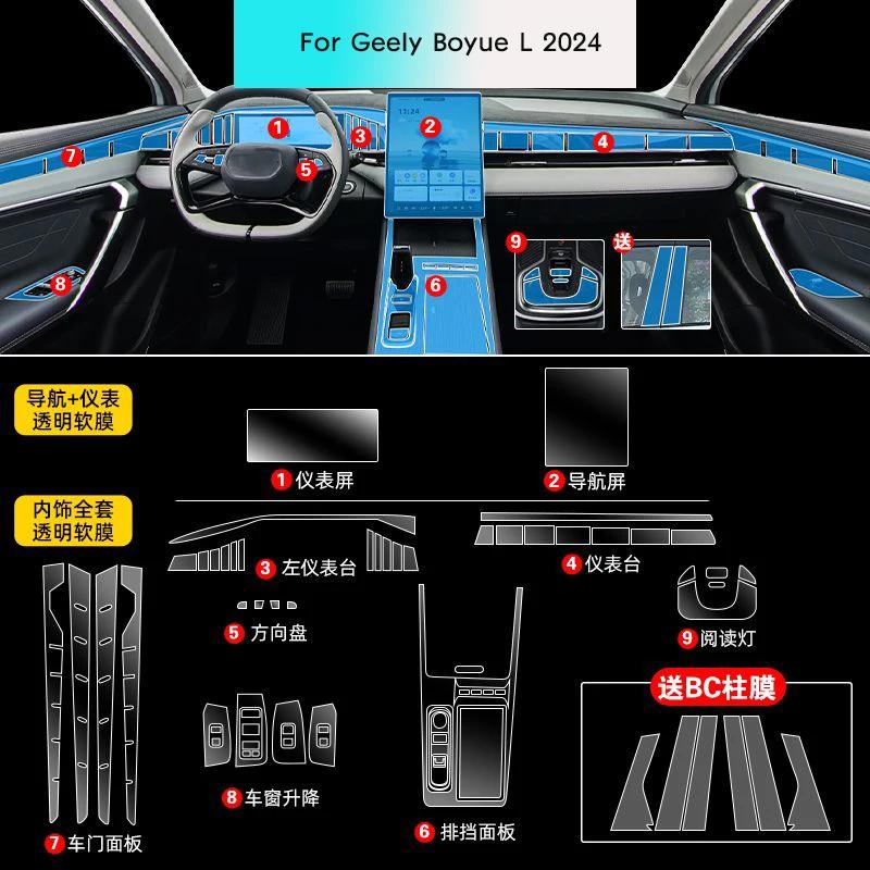 Внутренняя дверь автомобиля Центральная консоль Для Geely Boyue L 2024 Медиа-панель Приборная панель Навигация TPU Защитная пленка от царапин