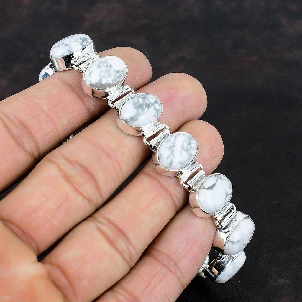 Браслет из говлита Браслет ручной работы с драгоценными камнями Браслет из стерлингового серебра 925 пробы Регулируемый браслет-цепочка Подарки для него Красивые ювелирные изделия из говлита