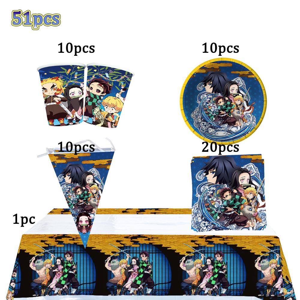 Kimetu No Yaiba Kids Birthday Party Decoration Tableware Paper Cups Plates Napkins Demon Slayer Theme Baby Shower Boys Supplies