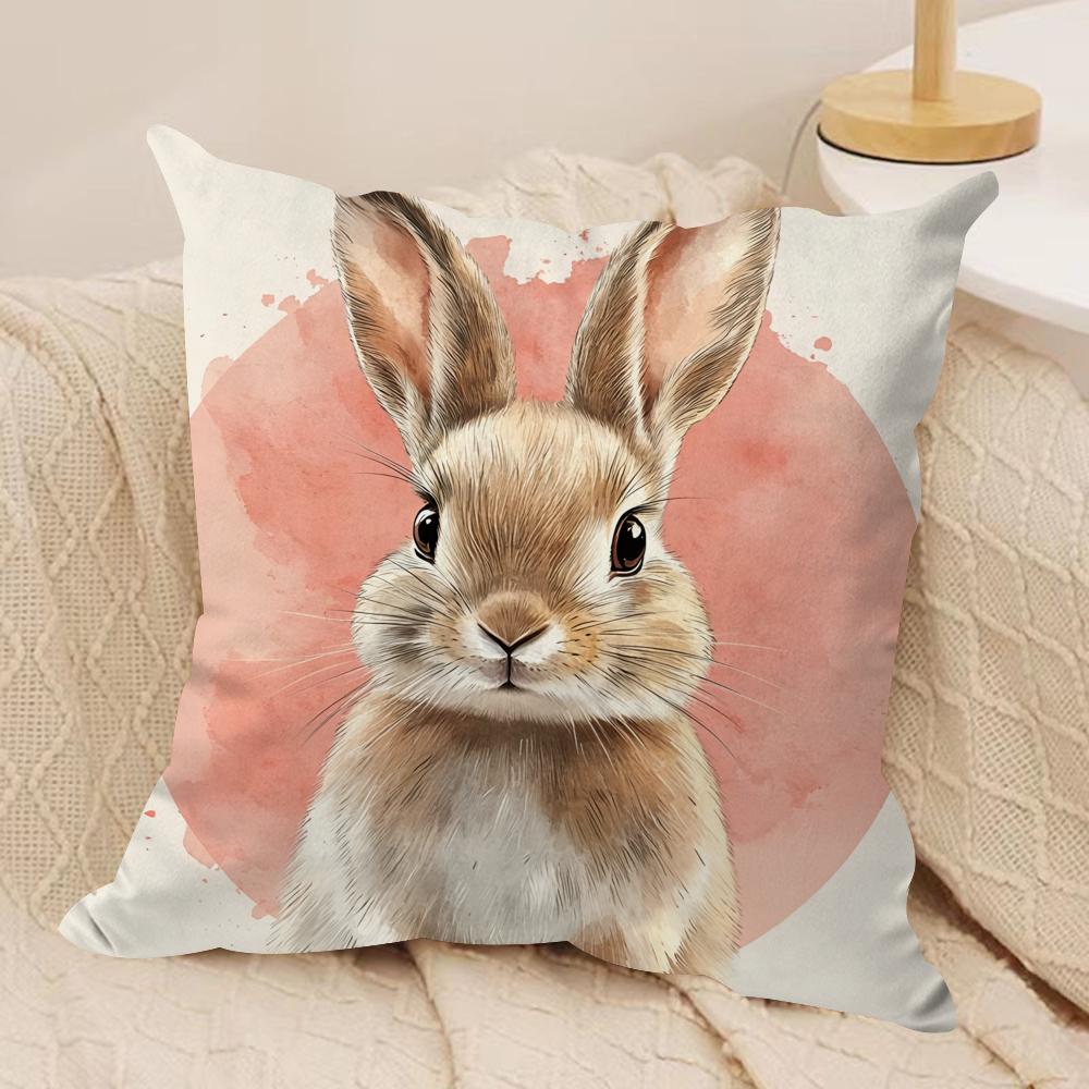 Cute Retro Bunny Cushion Cover Soft Plush Fabric DoubleSided Printed Cushion Covers for All Seasons Modern HomeDecor Gift