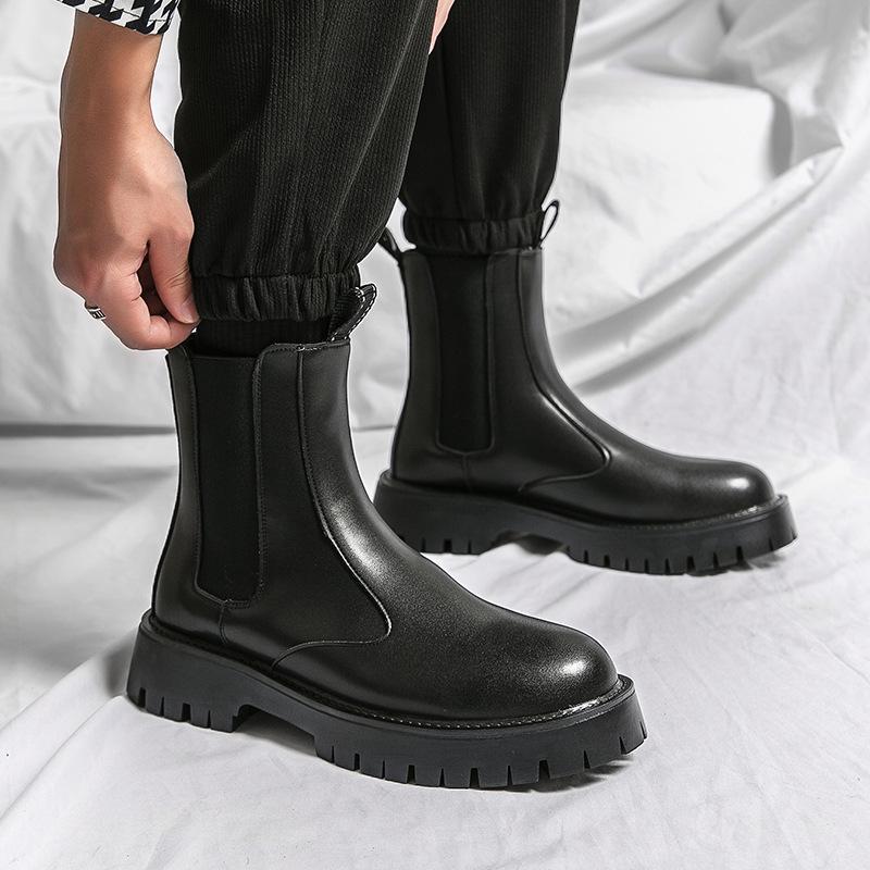 Мужские ботинки челси, мужские высокие британские дымчатые ботинки, внешнеторговые осенне-зимние бархатные ботинки мартин, мужские модные ботинки на толстой подошве