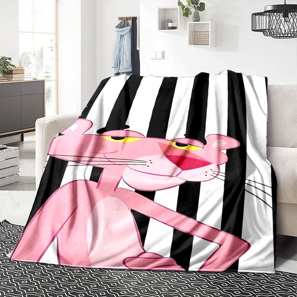 1Pc Pink Panther Stripes Blanket Soft Throw Blanket For Home Bedroom Bed Sofa Travel Office Solid Christmas Blanket