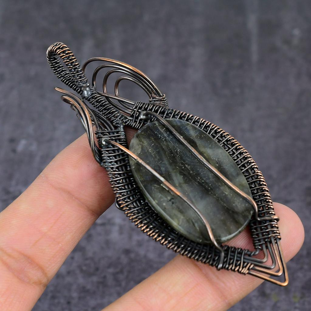 Labradorite Handmade Copper Wire Wrap Jewelry Pendant 3.55" c2F39