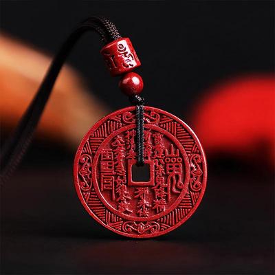 Киноварный кулон Горный дух Монета удачи Фиолетовый золотой песок Ожерелье Багуа Даосский брелок