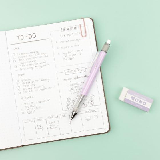 Механический карандаш Tombow MONO Graph & MONO Eraser, 0,5 мм, Лавандовый, Наконечник 4 мм, Инновационный механизм встряхивания, Стабильный латунный наконечник, Сменная резинка