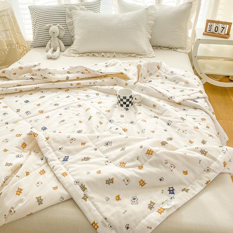 Cool Cotton Summer Thin Quilt, Machine Washable Single Double Pure Cotton Quilt, Air Conditioning Summer Blanket