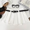 Korean College Style A-Line Pleated High Waist Skirt with Belt for Women